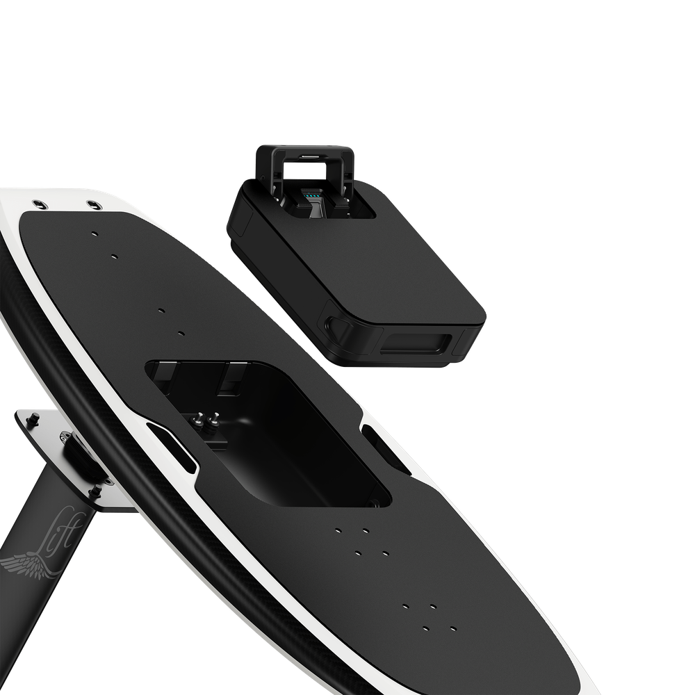 Black portable table with carrying case on white background