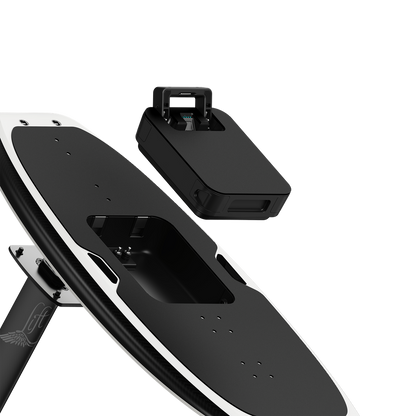 Black portable table with carrying case on white background
