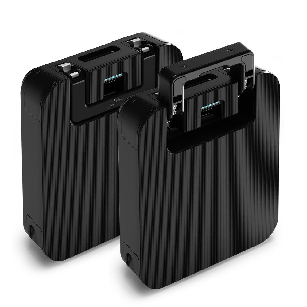 Front and back view of LIFTX Battery battery packs on a white background