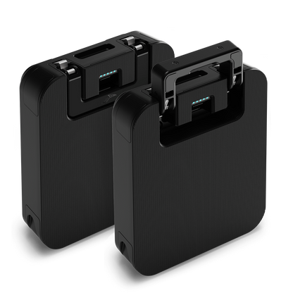 Front and back view of LIFTX Battery battery packs on a white background