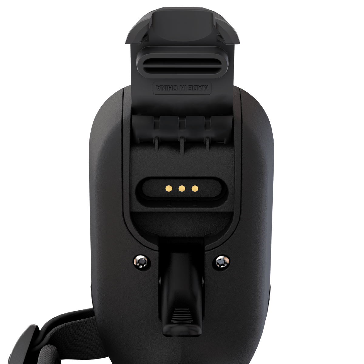 Back of the Lift Hand Controller showing the three pogo pin charging port for the magnetic charging cable