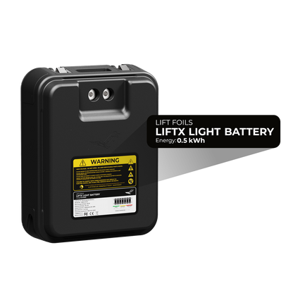 LiftX Light Battery with warning label on a white background